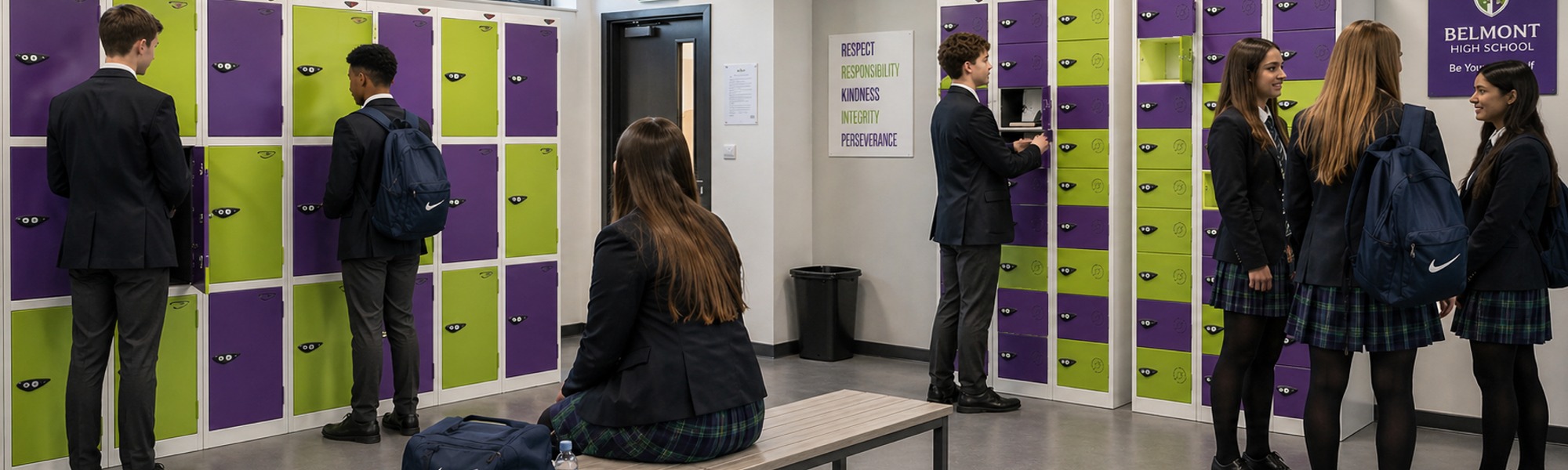 High school, secondary school lockers for students and and devices