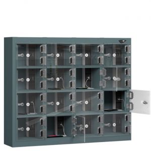 pure 16 door mobile phone locker clear door slate