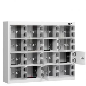 pure 16 door mobile phone locker clear door white